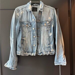 Zara Blue Jean Jacket Classic Distressed Design